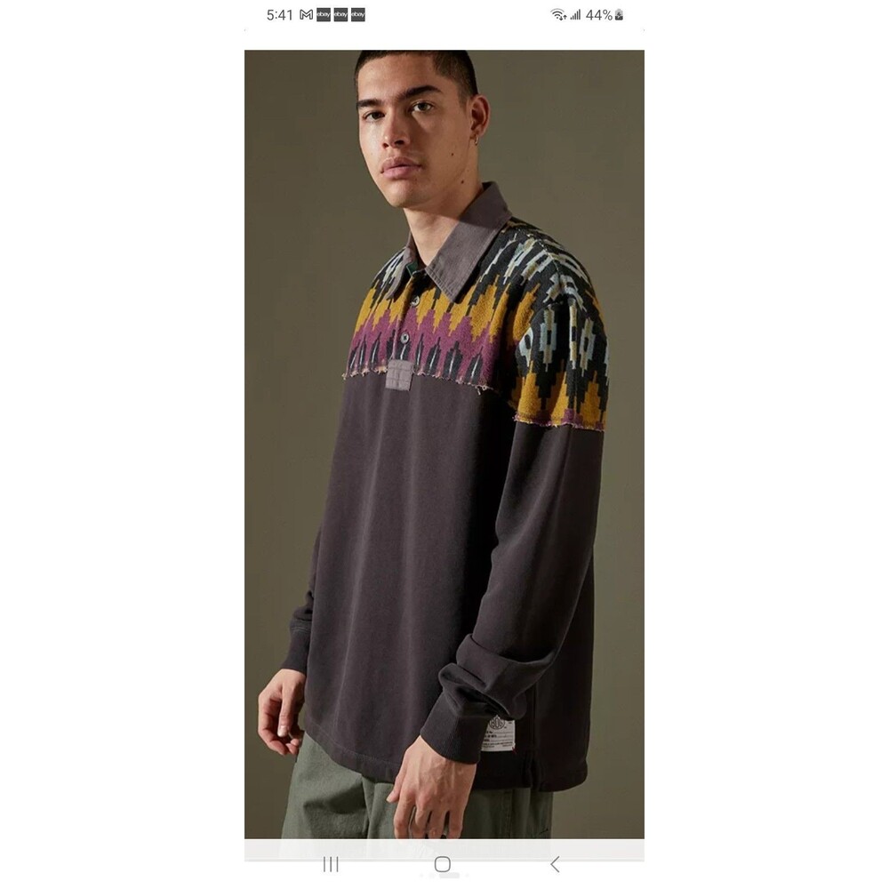 BDG Southwestern Craft pattern rugby shirt mens M heavyweight polo sweatshirt